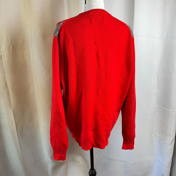 Vintage Lyle & Scott Mens XL Red Gray Argyle Cashmere Sweater Scotland 90s READ - Picture 11 of 11